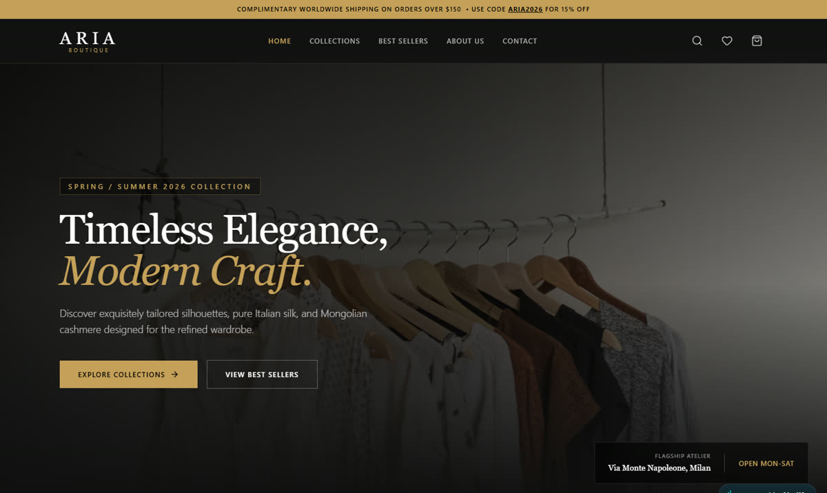 ARIA Boutique, website dyqani veshjesh i ndërtuar nga VenomCode