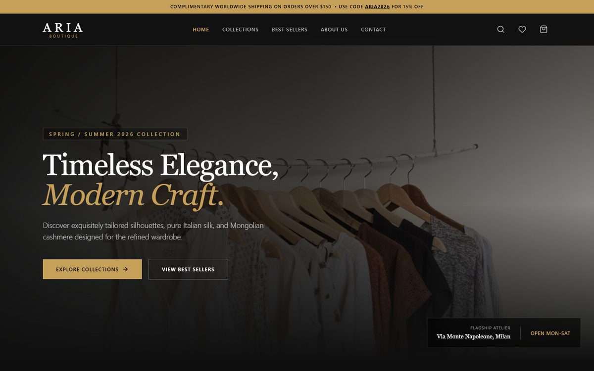 The ARIA Boutique store this code belongs to, running in the preview