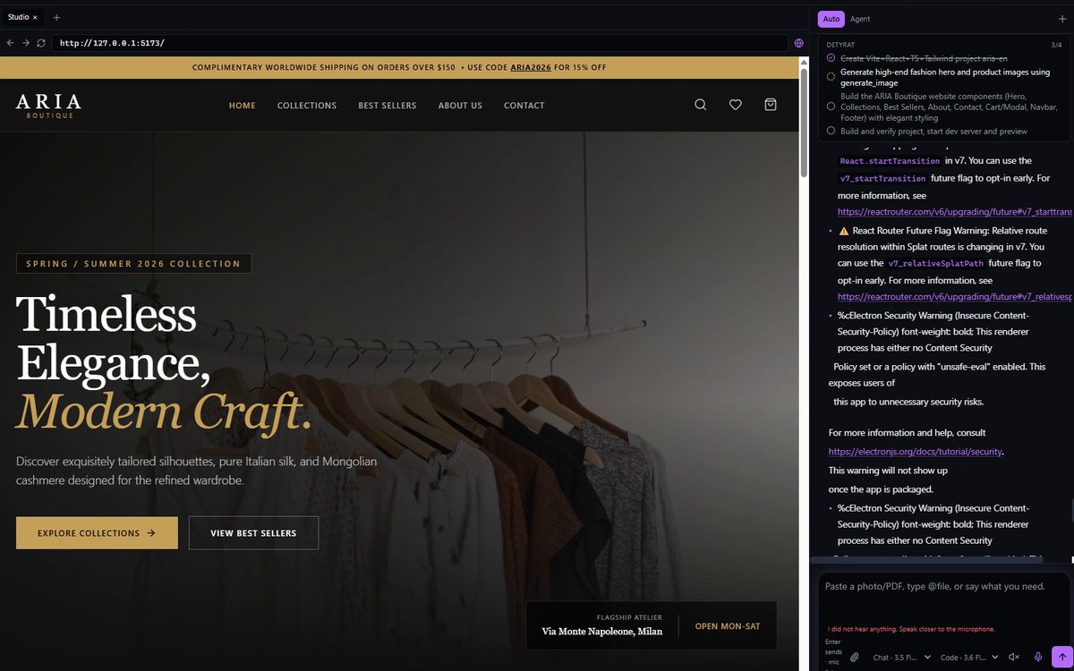 The finished store website running inside VenomCode's preview